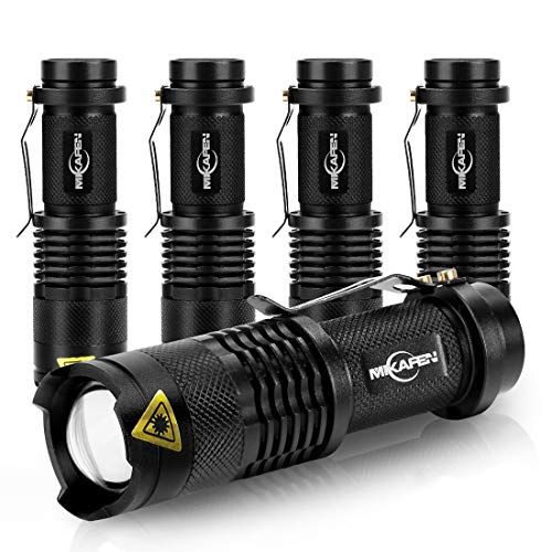 MIKAFEN 5 Pack Mini Flashlights LED Flashlight 300lm Adjustable Focus Zoomable Light (Black)