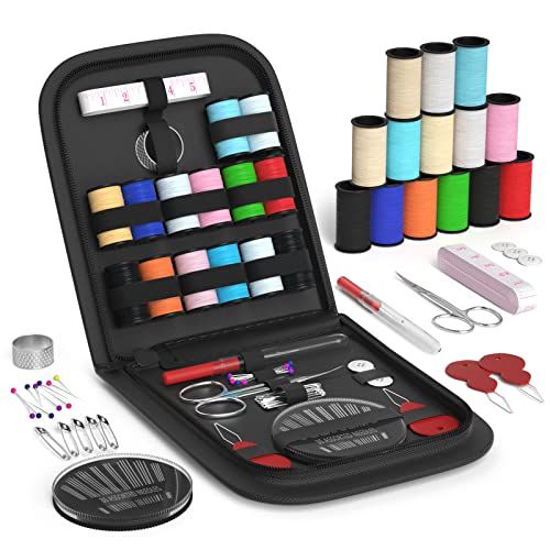 Coquimbo Sewing Kit Christmas Gifts for Grandma, Mom, Adults, Kids, Beginner, Traveler, Emergency, Portable Sewing Supplies Contains Soft Tape Measure, Scissors, Thread, Sewing Needle etc(Black, S)