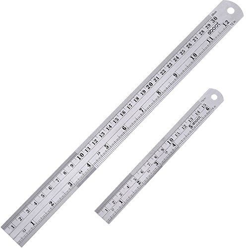 Eboot Stainless 2 Pack Steel Ruler 6 Inch and 12 Inch Metal Rule Kit with Conversion Table