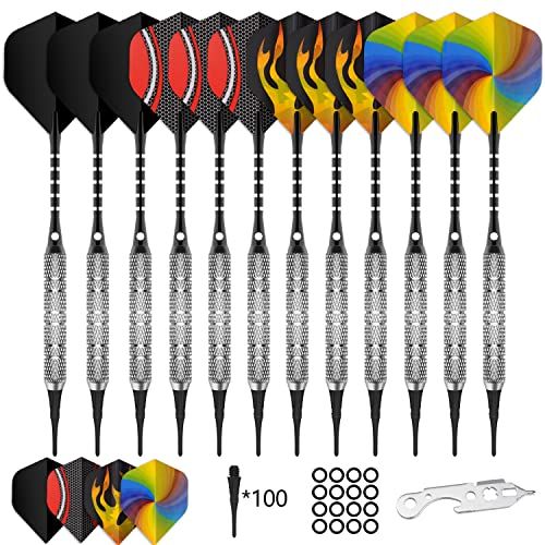 CyeeLife Soft tip Darts Set 18g,Extra Tips and Flights,Tool,Aluminum shafts with Rubber Rings,Flight Protectors,Plastic Darts for Electronic Dartboard