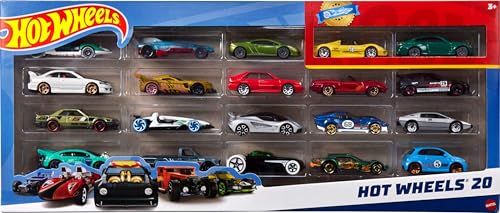 Hot Wheels Toy Cars 20-Pack, Set of 20 Die-Cast 1:64 Scale Sports & Race Vehicles for Kids & Collectors (Styles May Vary)
