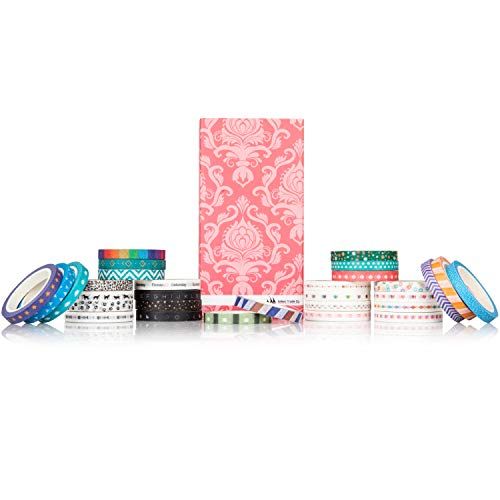 Xebec Trade Co. - Skinny Washi Tape Set | Planner Accessories Colored Masking Tape | Journals, Small Crafting Decorative Tape | Scrapbooking Supplies, Art Stickers | 30 Thin Premium Rolls and Designs