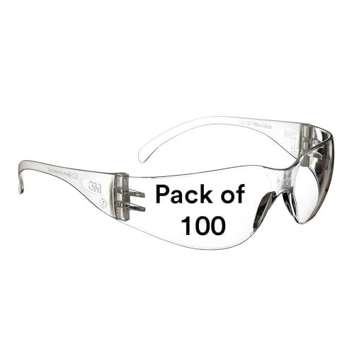 3M Safety Glasses, Virtua Protective Eyewear, Clear Frame, Clear Anti-Fog Lens, Pack of 100, Polycarbonate, ANSI Z87.1-2015, Z87+, Economy