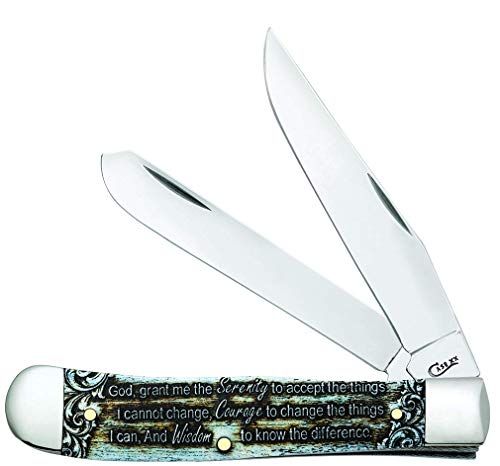 Case WR XX Pocket Knife Serenity Prayer Trapper Natural Bone Color Wash Item #38822 - (6254 SS) - Length Closed: 4 1/8 Inches