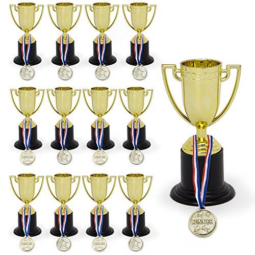 KIDSTHRILL Bulk Pack of Trophy and Awards for Kids | 12 Piece Set Plastic Golden Cup Trophies l Great for Party Favors, Prizes, Sport Events