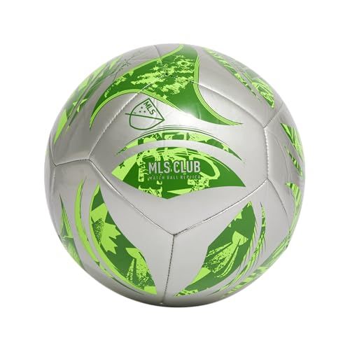 adidas MLS Club Soccer Ball, Silver Metallic/Green, 5
