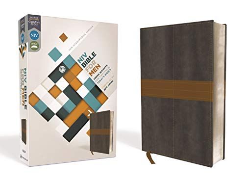 NIV, Bible for Men, Leathersoft, Gray/Tan: Fresh Insights for Thriving in Today's World