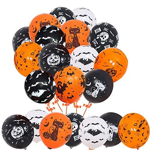 Halloween Decorations Latex Balloons, 50pcs 12 Inch Pumpkin Bat Ghost Skull Spider Web Balloon for Halloween Party Supplies Trick or Treat Toys