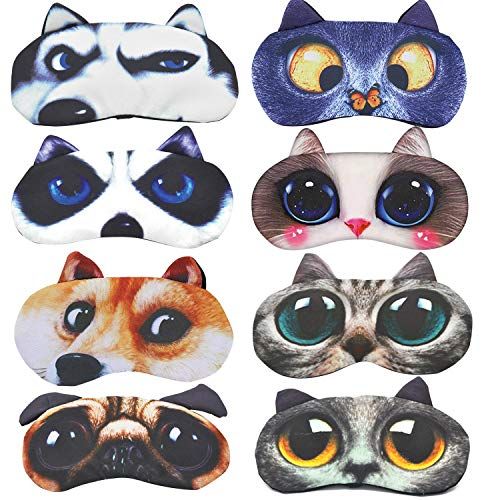 HYCLES Sleep Mask for Kids Sleeping Eye Cover Cute Cartoon Animal Funny 8 Pcs Blindfold Eyeshade for Men Women Plane Travel Game Nap Night Sleeping