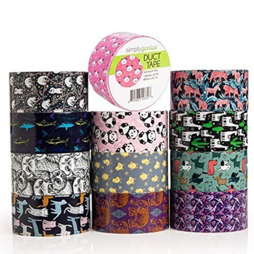 Simply Genius 12-Pack Patterned Colored Duct Tape Variety Pack - 10 & 120 Yards Animal Print Craft Rolls for Kids and Adults