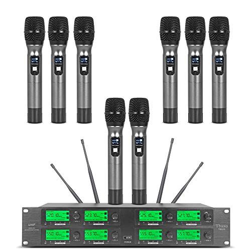 WENWEN Wireless Microphone System 8 Channel Microphones UHF 8 Handheld Mic Karaoke DJ 8 Whole Metal Mic Karaoke System School Church Speaking Conference Wedding Party