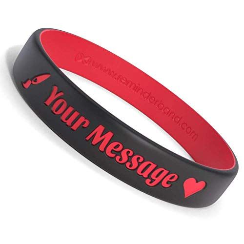 Reminderband Custom 100% Silicone Luxe Wristbands – Personalized Motivational Bracelets, Bulk Rubber Bands for Event, Fundraisers, Awareness, Gifts - Hypoallergenic Bands - Midnight Black/Red (Medium)