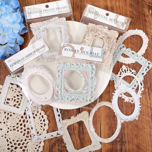 40 Pcs Lace Frame Scrapbook Stickers, Hollow Card Out Frames Decorative Paper Photo Frame Decorative Stickers for Diy Arts Crafts Journal