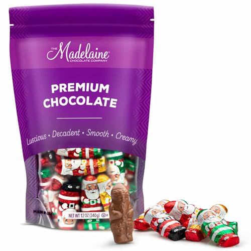 Madelaine Premium Milk Chocolate Mini Santas Novelty Christmas Candy - Stocking Stuffers & Holiday Treats - Individually Wrapped - 12 Oz